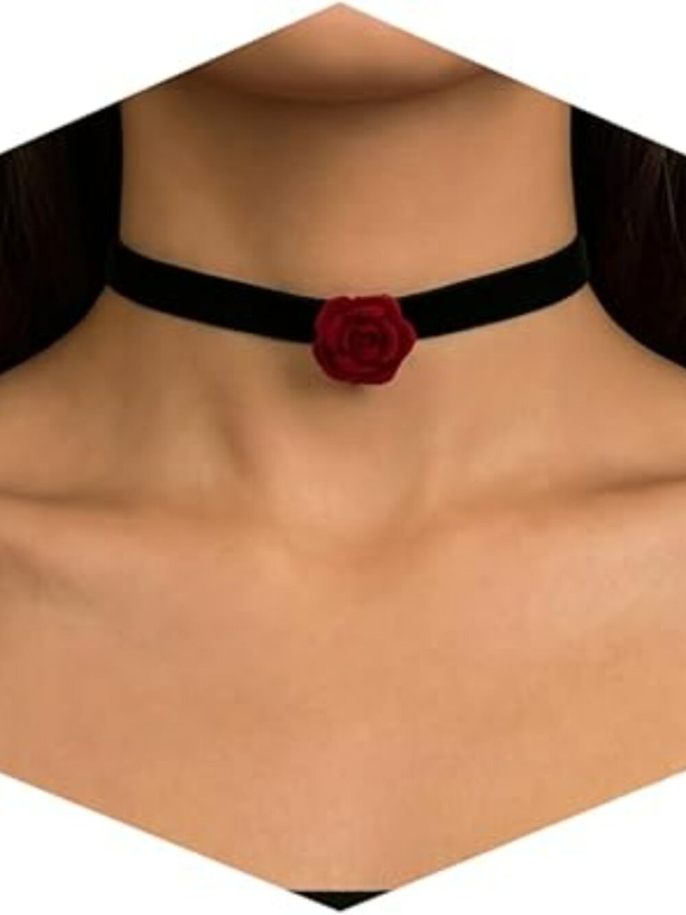 Black Velvet Choker with Mini Red Rose Goth Punk Rock Necklace - Picture 2 of 4